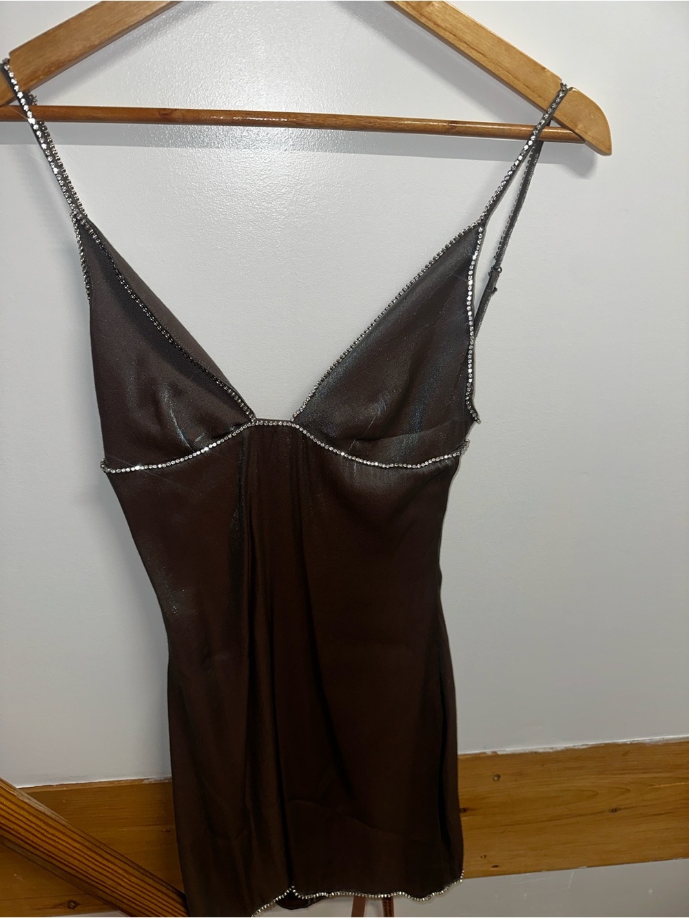 House of CB Brown Satin Slip with Rhinestone Straps